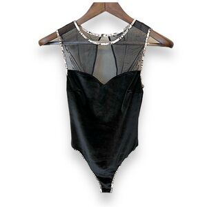 Victoria’s Secret velvet body suit, backless, sleeveless, animal print trim,S